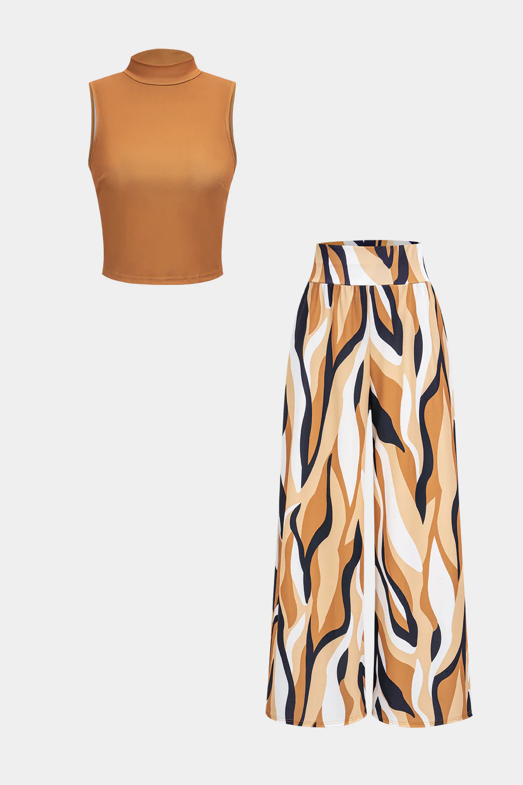 Sleeveless Tank Top And Geometric Pattern Trousers Set - Image 22