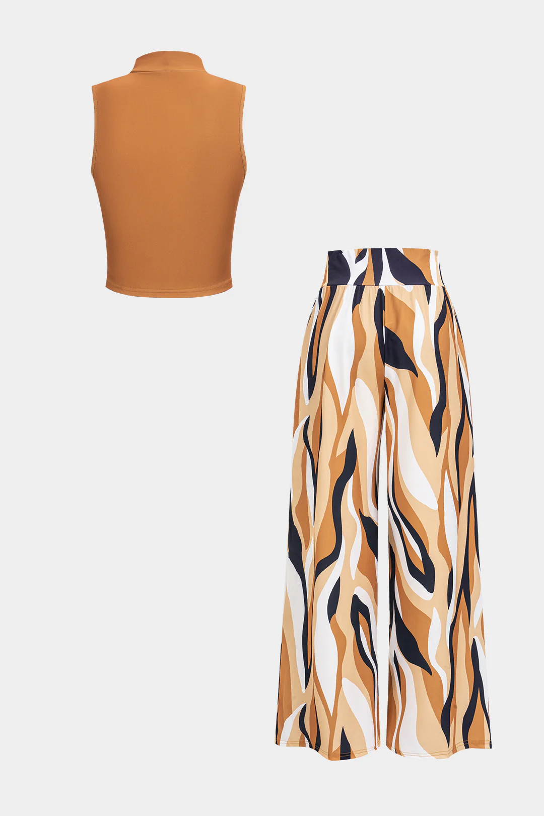 Sleeveless Tank Top And Geometric Pattern Trousers Set - Image 23