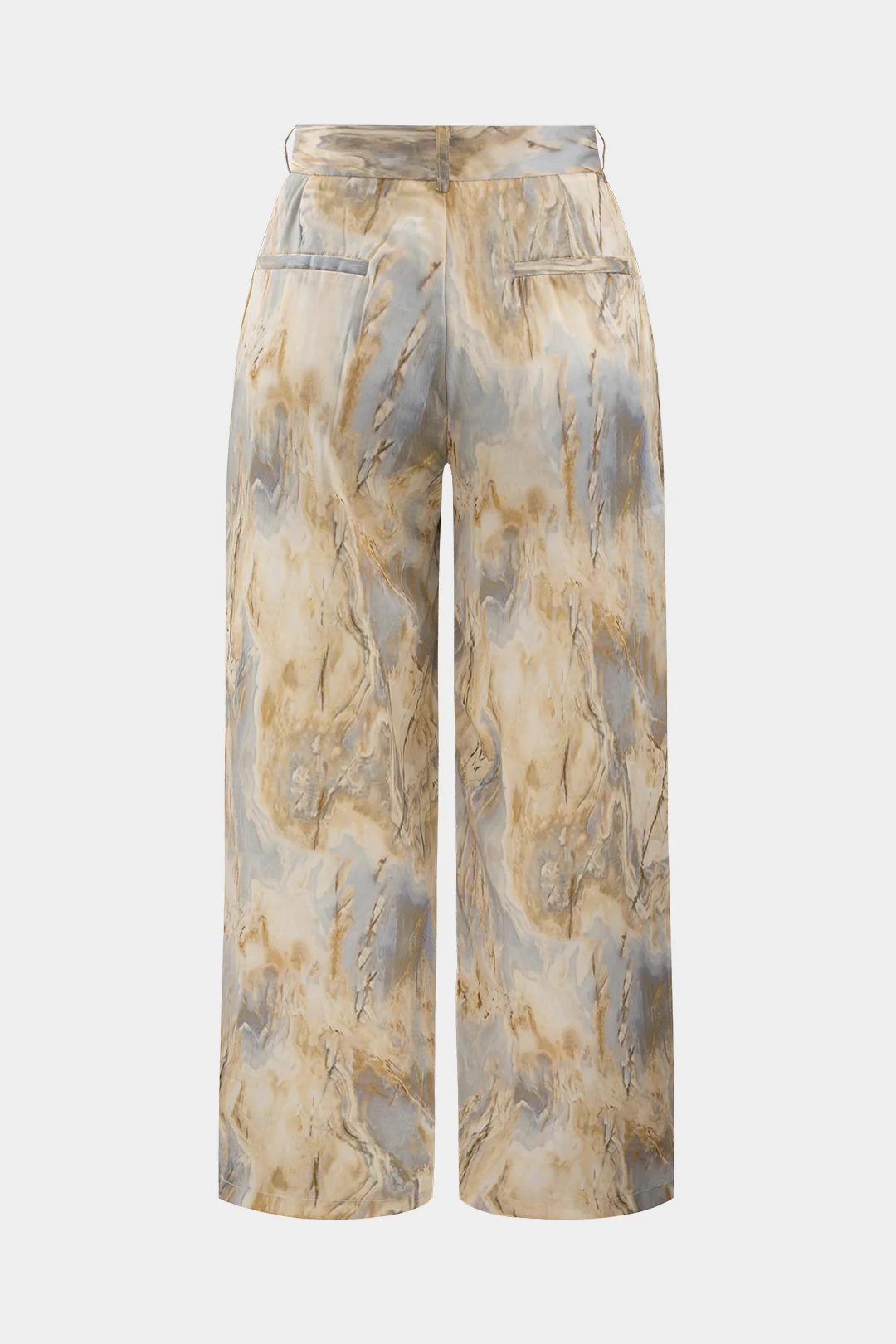 Plus Size Zipper Detail Abstract Print Satin High Waist Trousers - Image 2