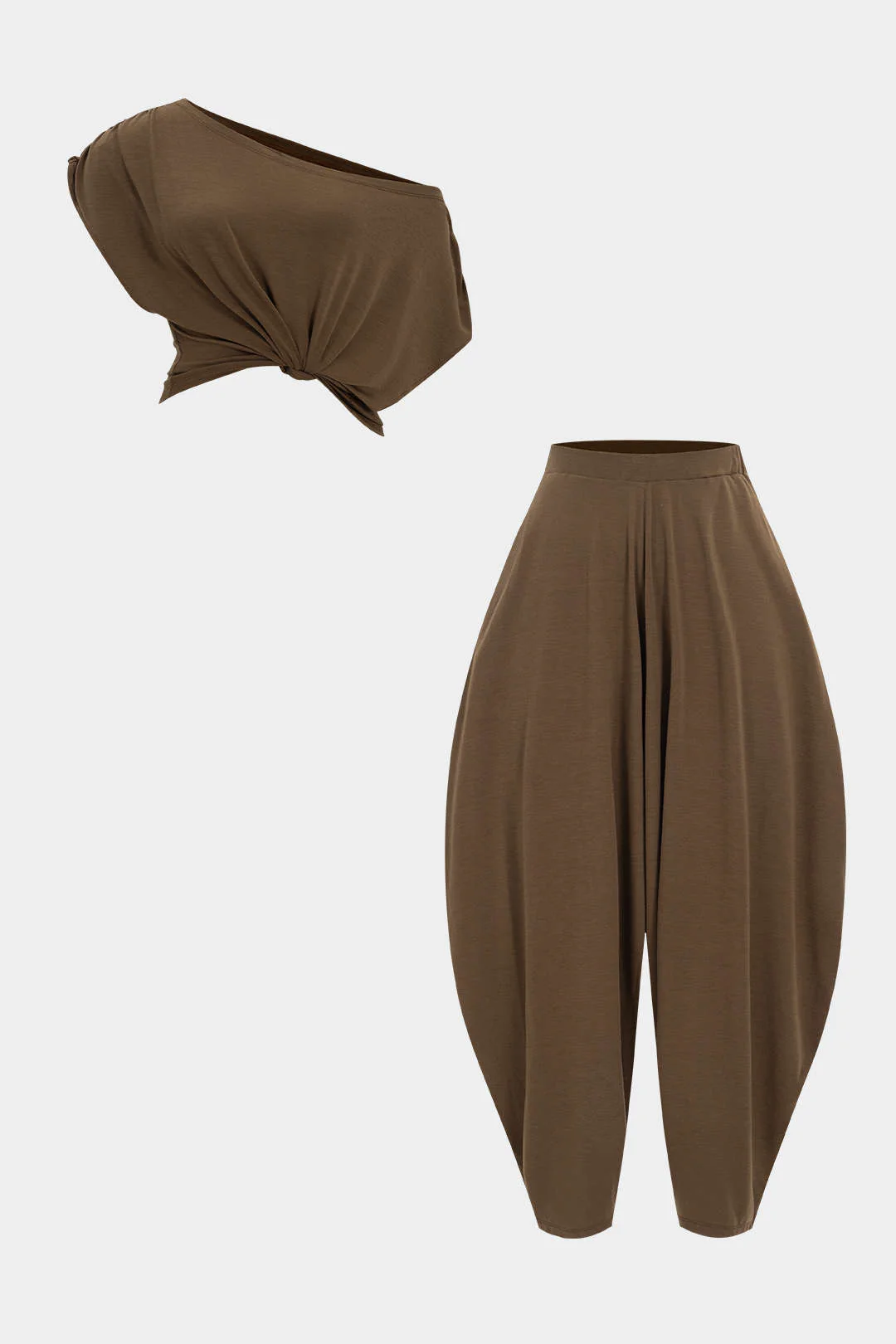 Asymmetrical  Top And Barrel Pants Set - Image 10