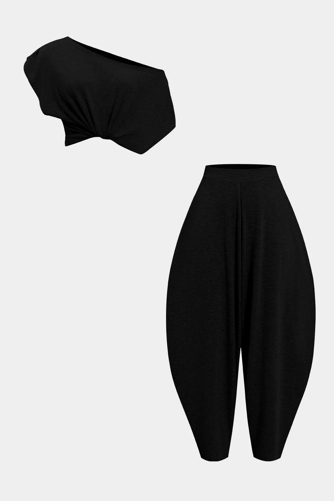Asymmetrical  Top And Barrel Pants Set - Image 9