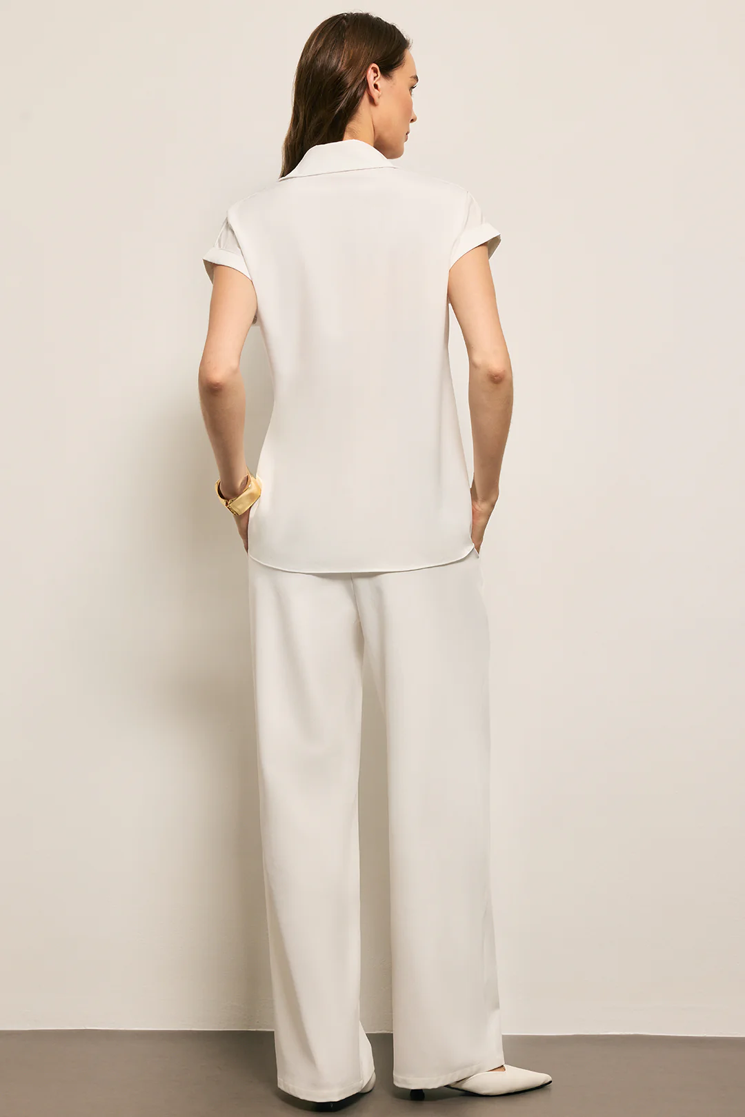 Asymmetrical Tie Front Long-Sleeve Shirt And Pants Set - Image 2