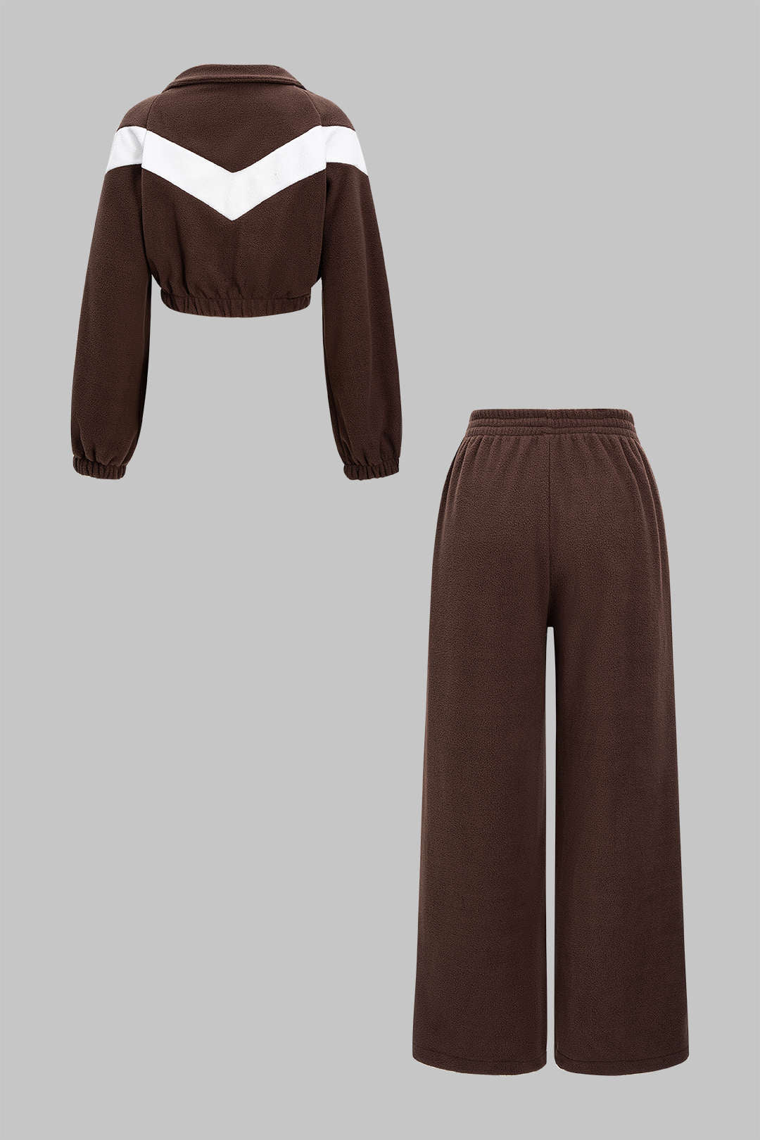 Contrast Ruched Zipper Sweatshirt And Shirred Waistband Pants Set - Image 3
