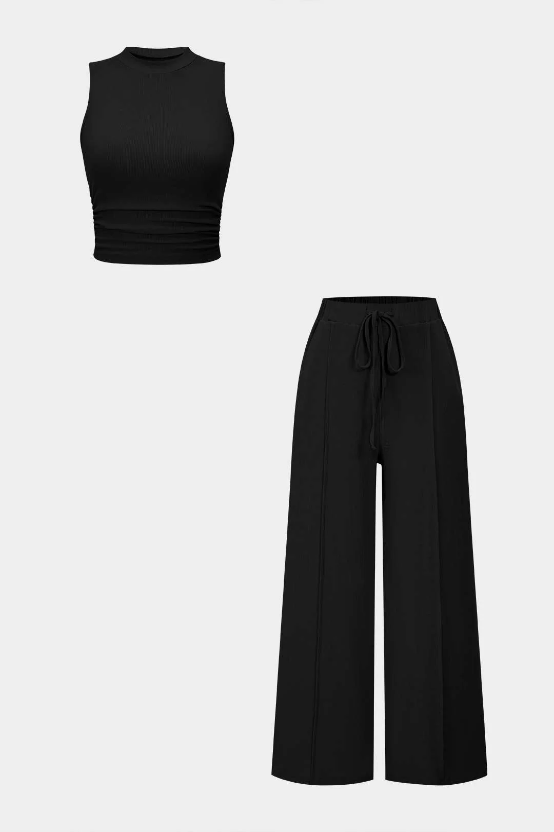 Solid Tank Top And Drawstring Trousers Set - Image 5