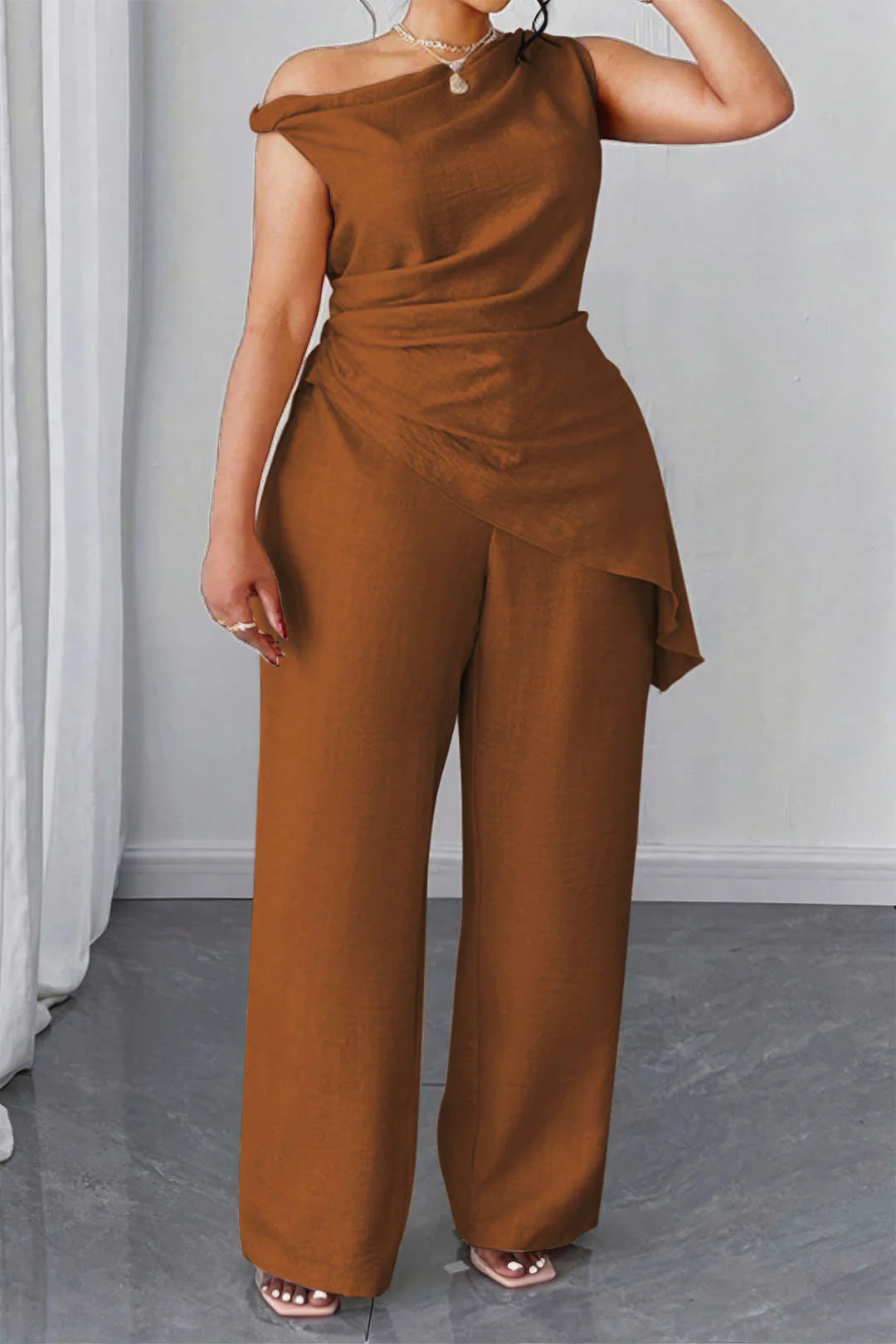 Plus Size Asymmetrical Ruched Trousers Set - Image 7