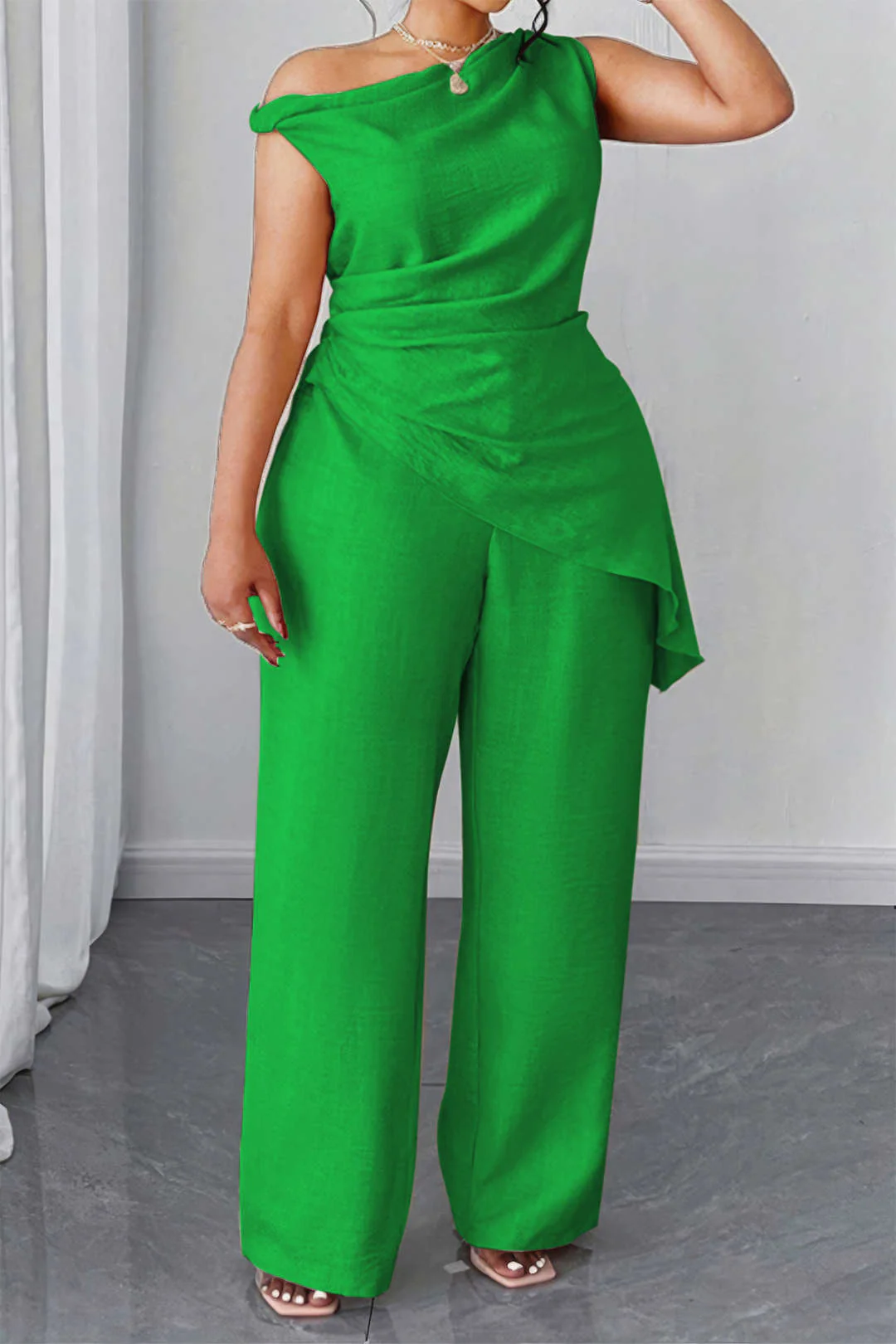 Plus Size Asymmetrical Ruched Trousers Set - Image 8