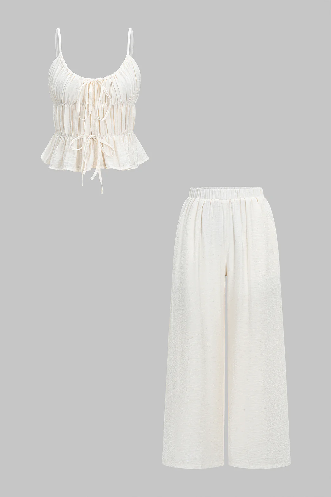 Ruched Tie-Up Cami Top And Trousers Set - Image 2