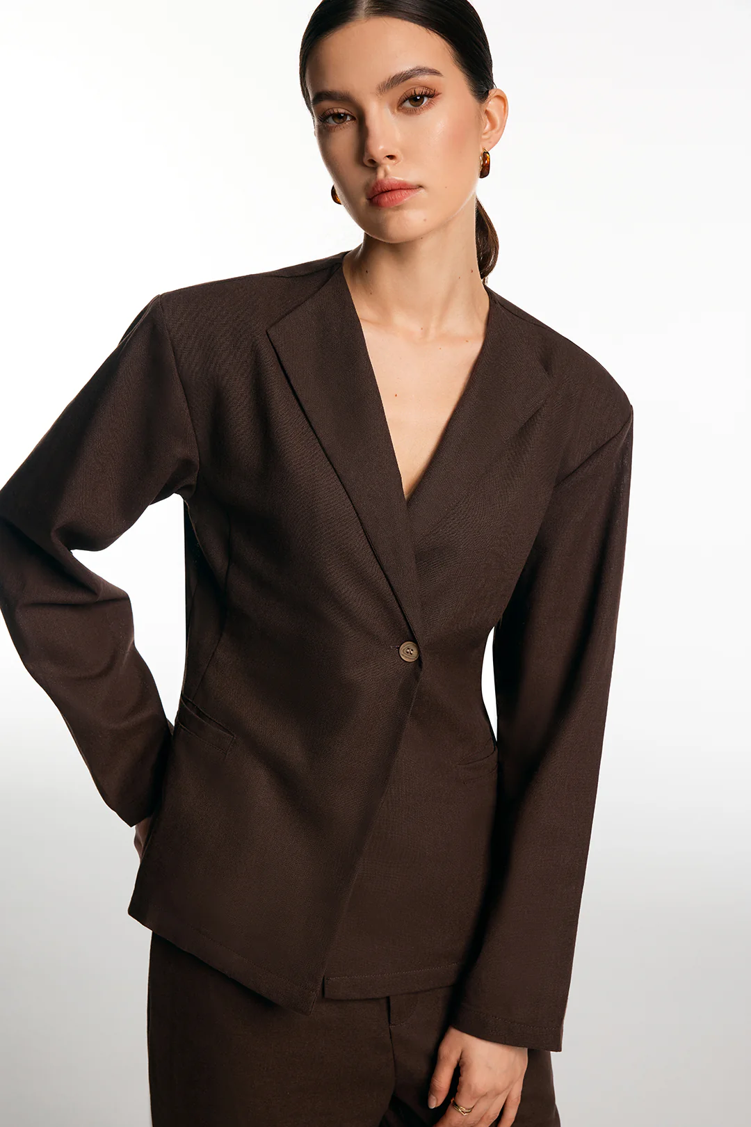 Solid One Button Blazer And Wide Leg Trousers Set - Image 3