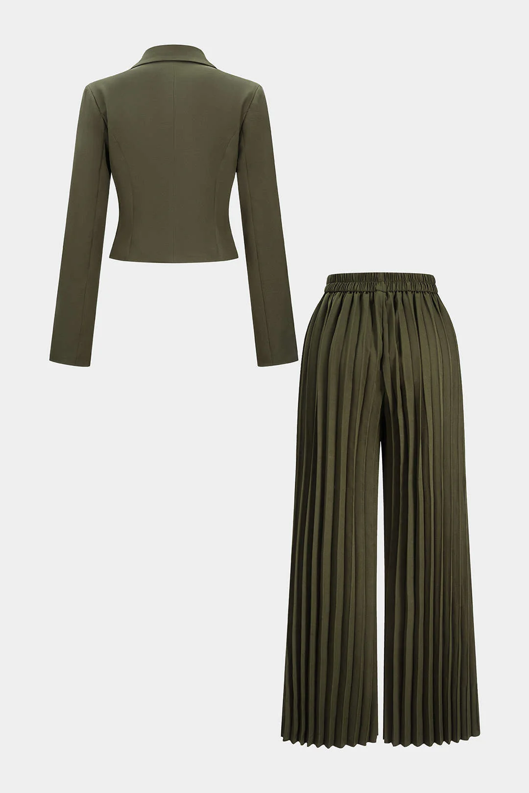 Notched Lapel Button Long-Sleeve Top And Pleated Trousers Set - Image 2
