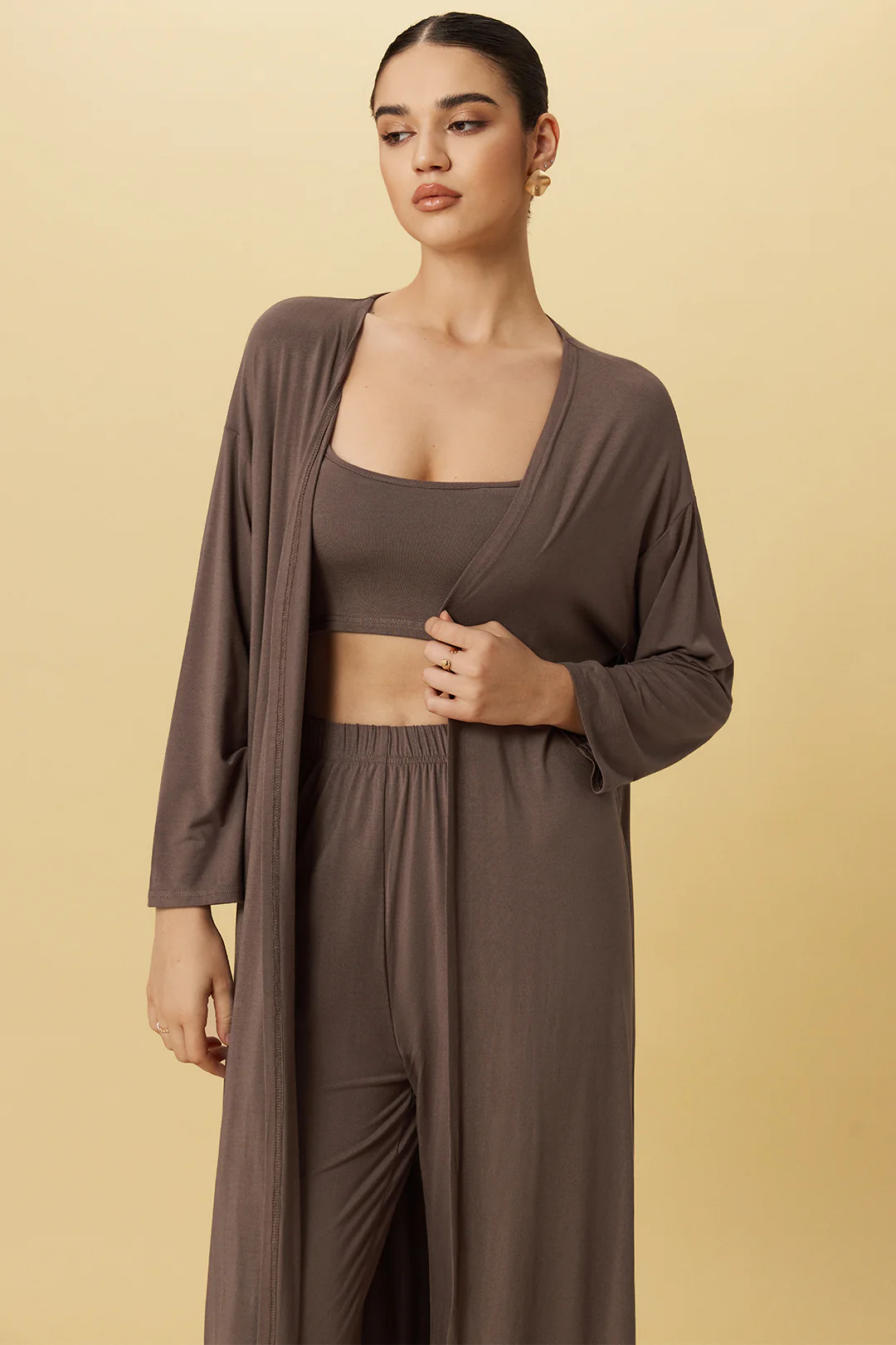 Basic Solid Cami Top And Long-Sleeve Cardigan And Trousers Set - Image 3