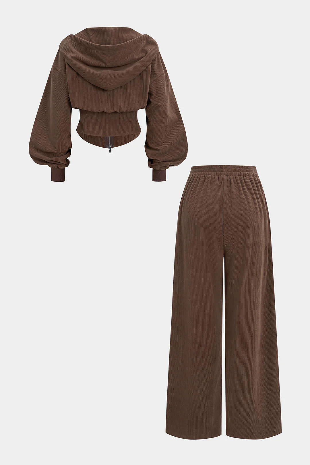 Waist-Cinching Zipper Hoodie And Shirred Waistband Pants Set - Image 2