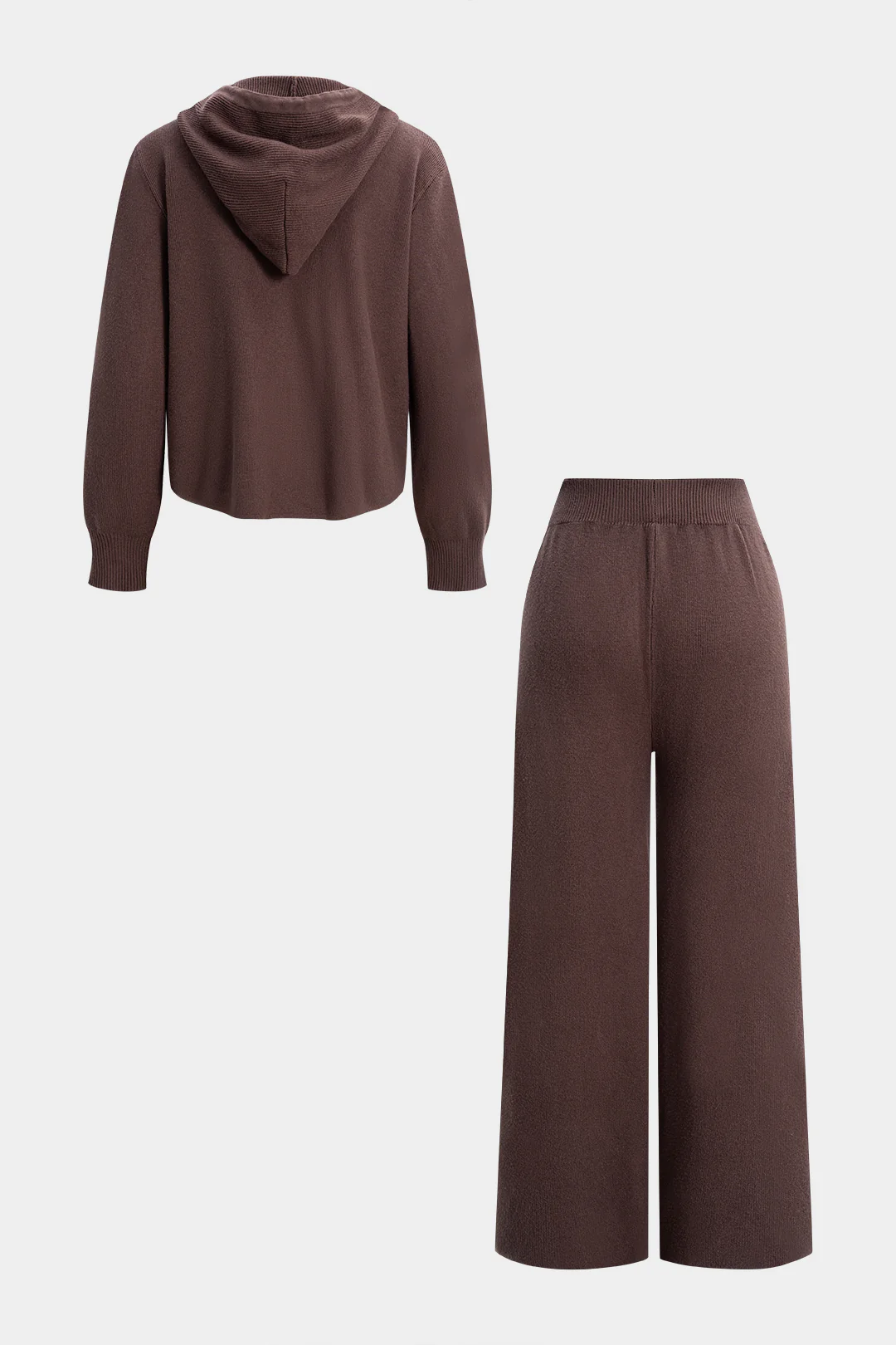 Knit Zipper Hooded Sweater Caedigan And Wide Leg Pants Set - Image 7