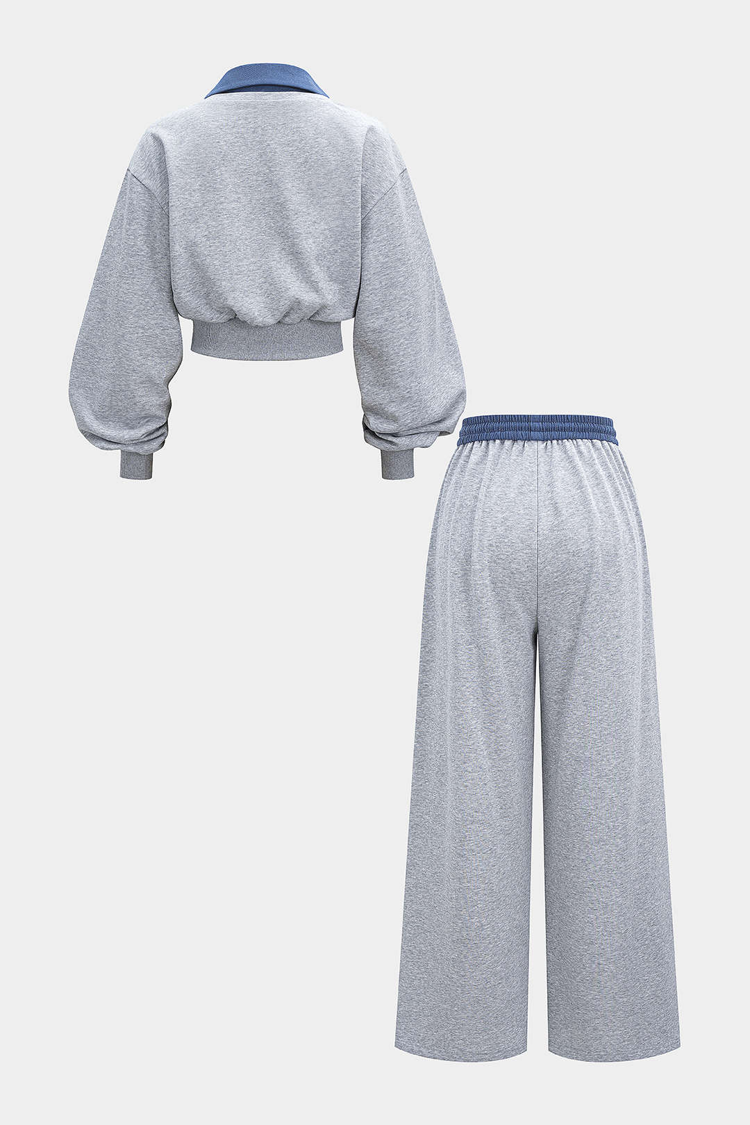 Contrast Patchwork Long-Sleeve Top And Shirred Waistband Drawstring Trousers Set - Image 2