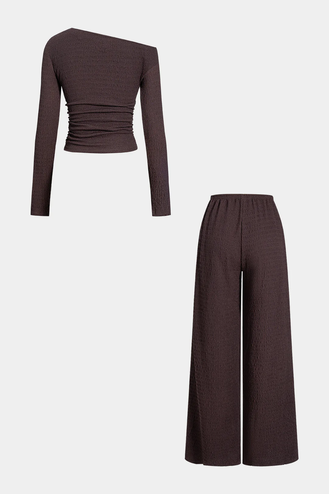 Asymmetrical Neck Long-Sleeve Top And Pants Set - Image 2