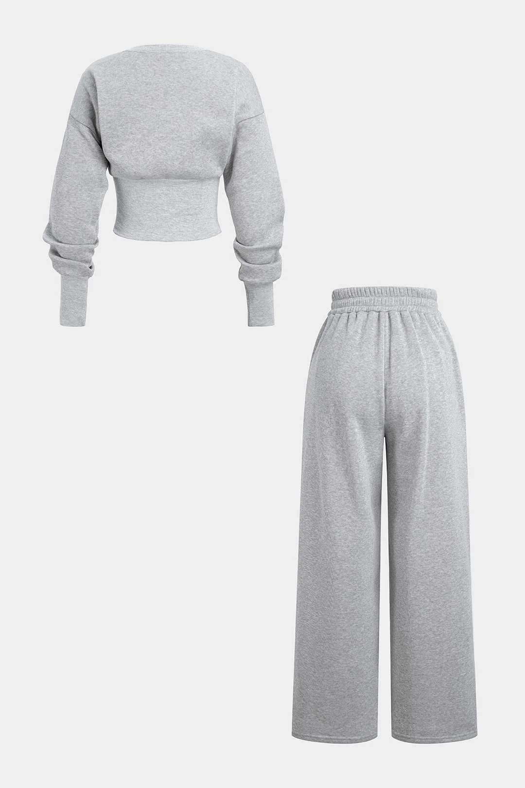Solid Button Long-Sleeve Top And Shirred Waistband Pants Set - Image 2