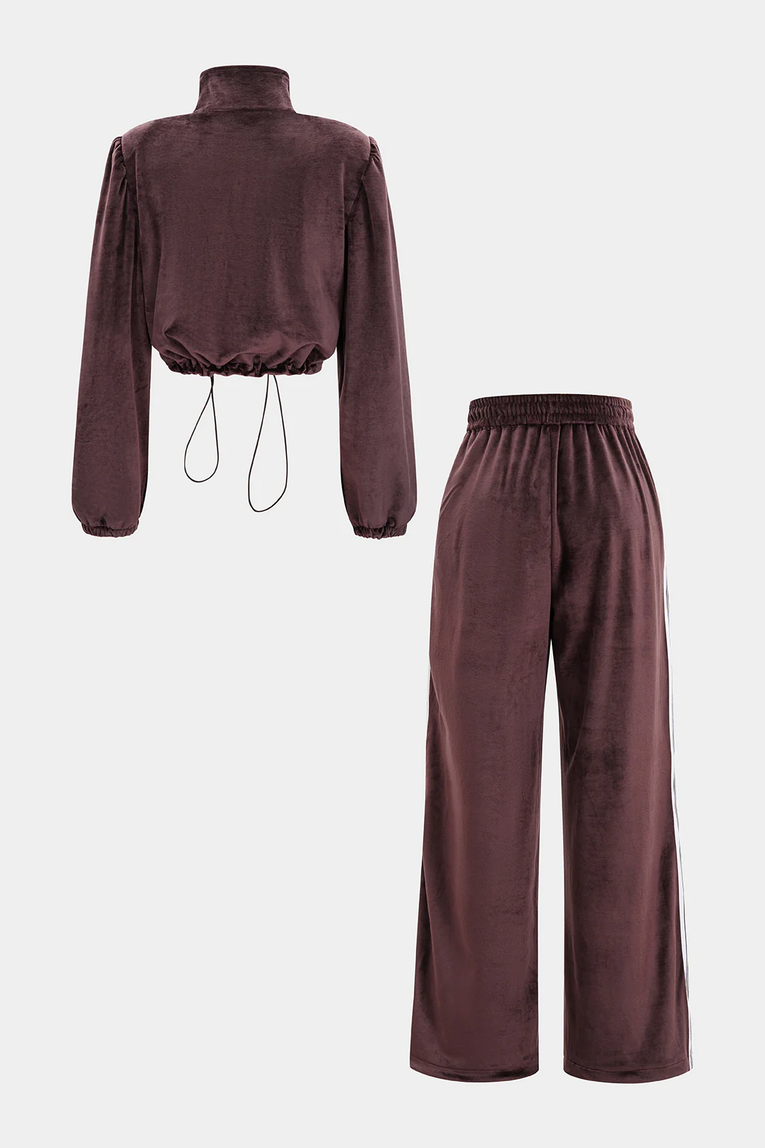 Velvet Stand Collar Zipper Long-Sleeve Top And Drawstring Pants Set - Image 2