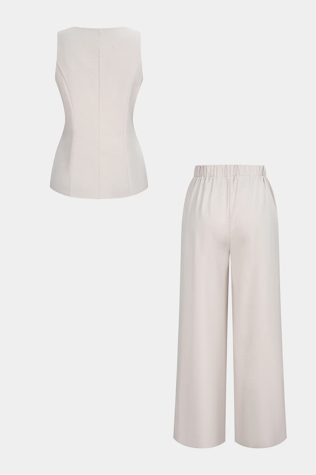 Square Neck Metallic Button Tank Top And Wide Leg Pants Set - Image 2