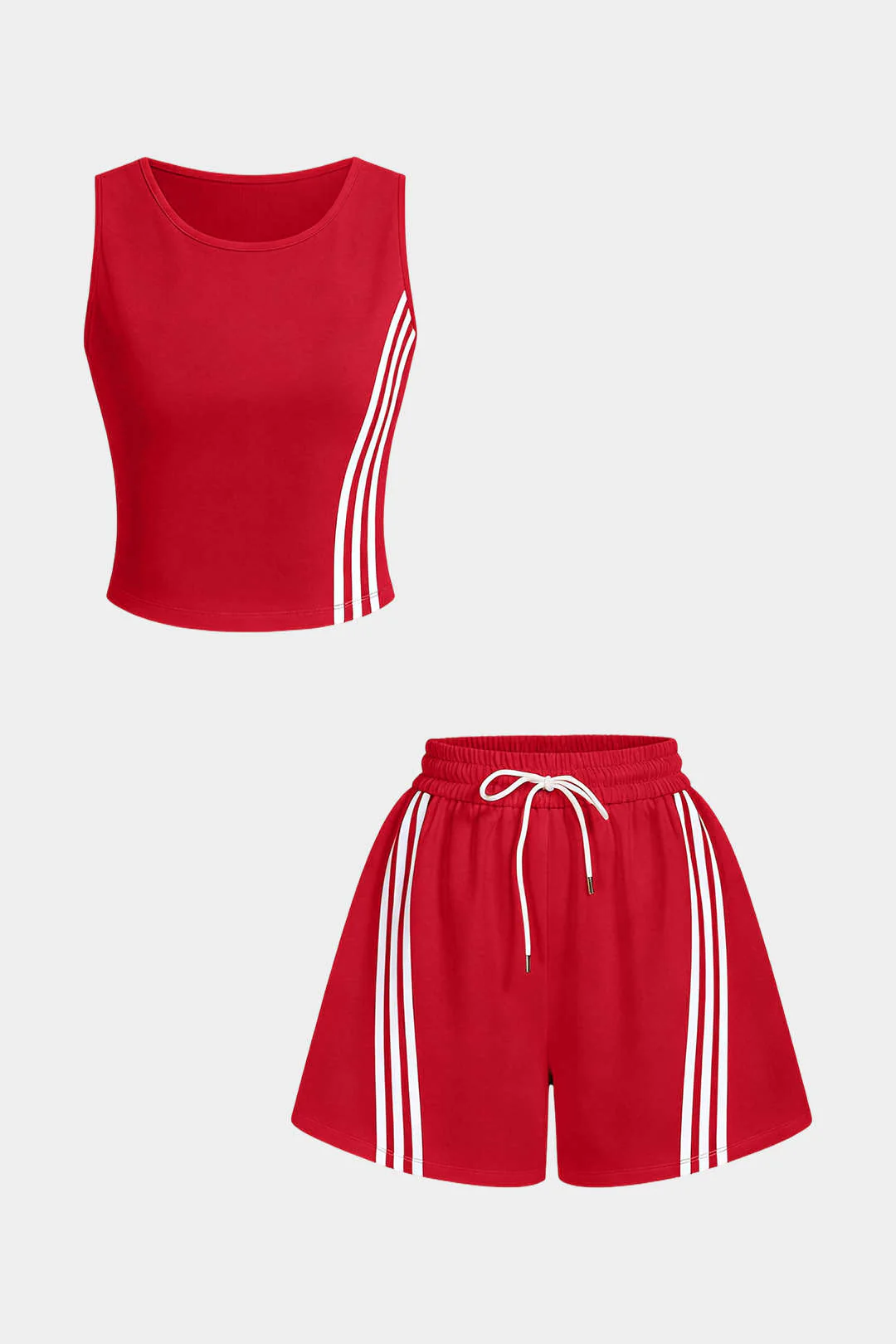 Contrast Striped Round Neck Sleeveless Tank Top And Drawstring Wide Leg Shorts Set - Image 7