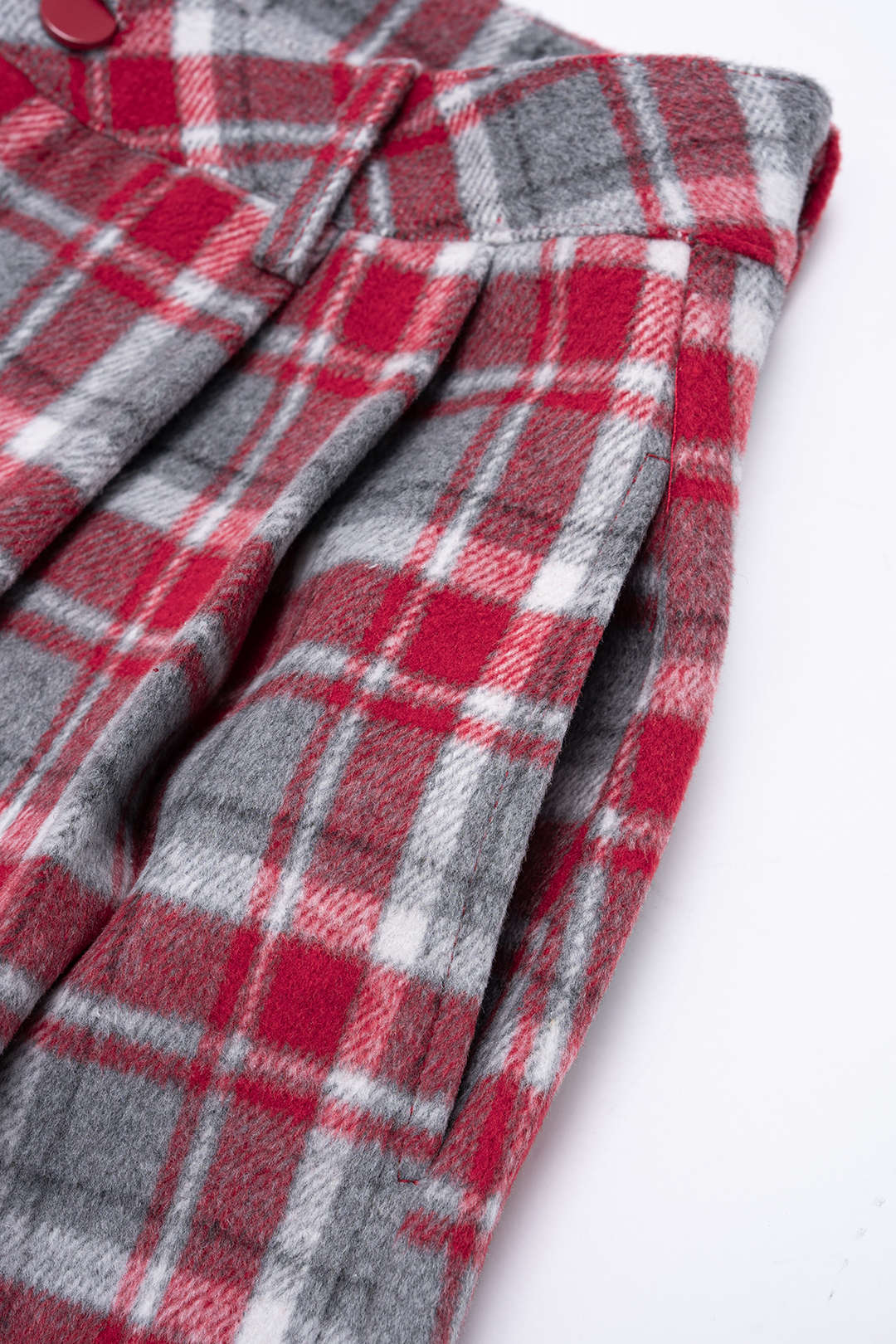 Solid V-Neck Long Sleeve Top And Plaid Print Wide Leg Pants Set With Scarf - Image 3