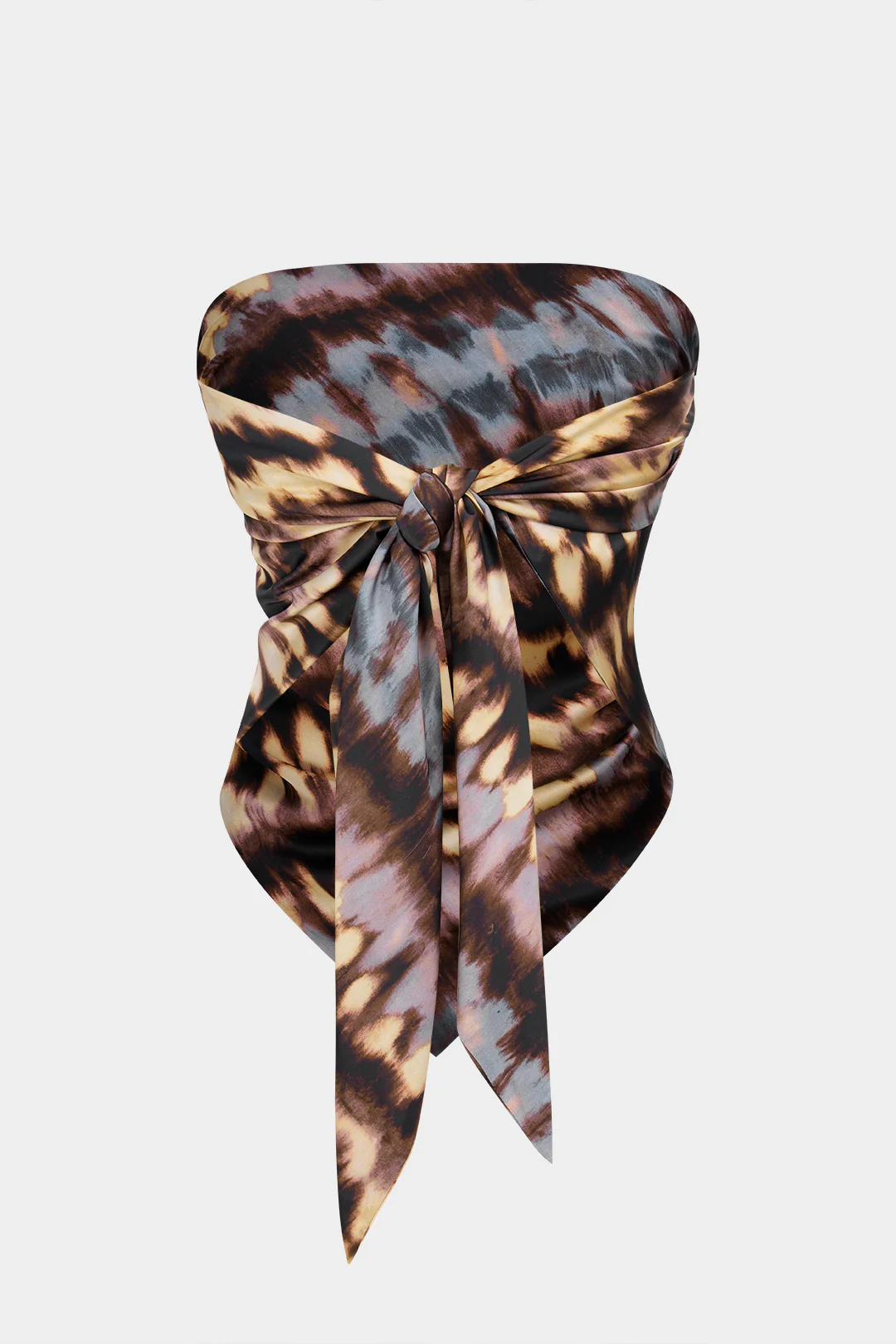 Abstract Tie Dye Print Satin Knotted Backless Tube Top - Image 2