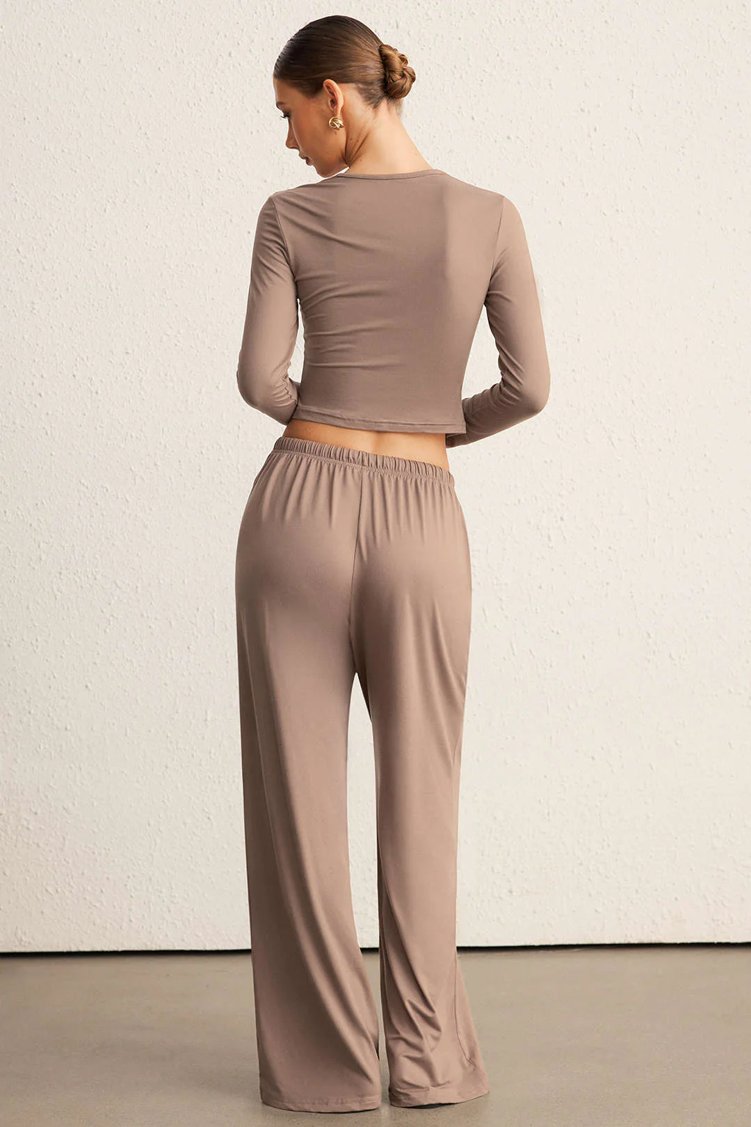Square Neck Long Sleeve Top And Wide Leg Pants Set - Image 2