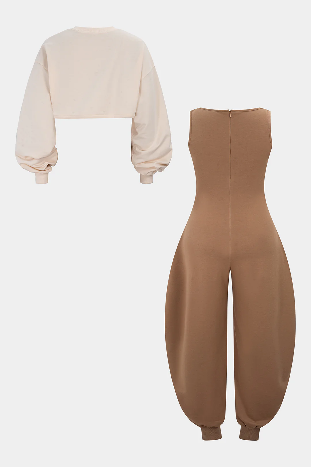 Plus Size Solid Long-Sleeve Top And Sleeveless Jumpsuit Set - Image 2