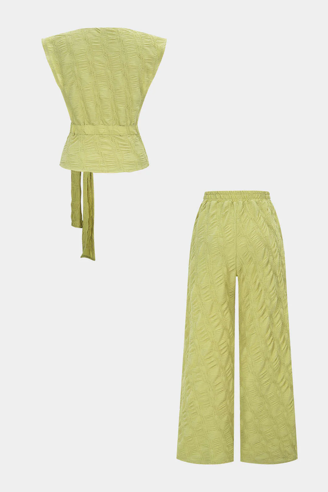 V-Neck Tie Up Tank Top And Wide-Leg Pants Set - Image 2