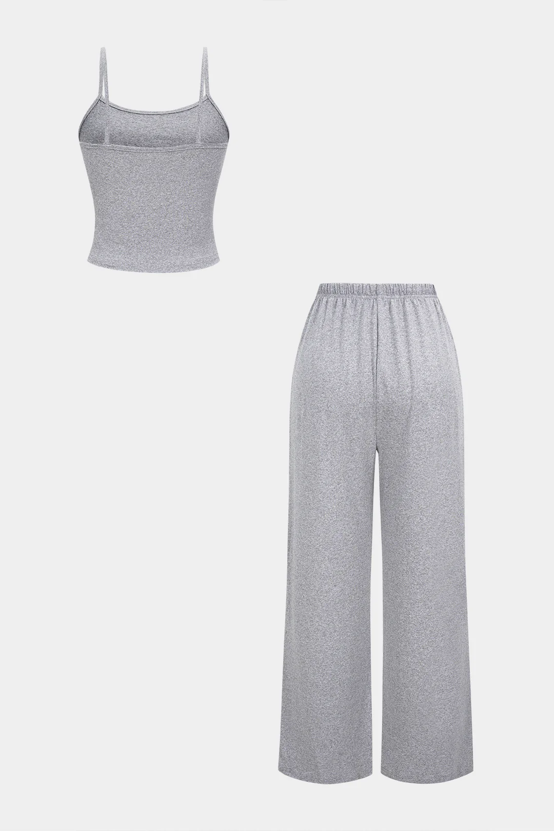 Solid Basic Cropped Cami Top And Drawstring Wide Leg Pants Set - Image 2