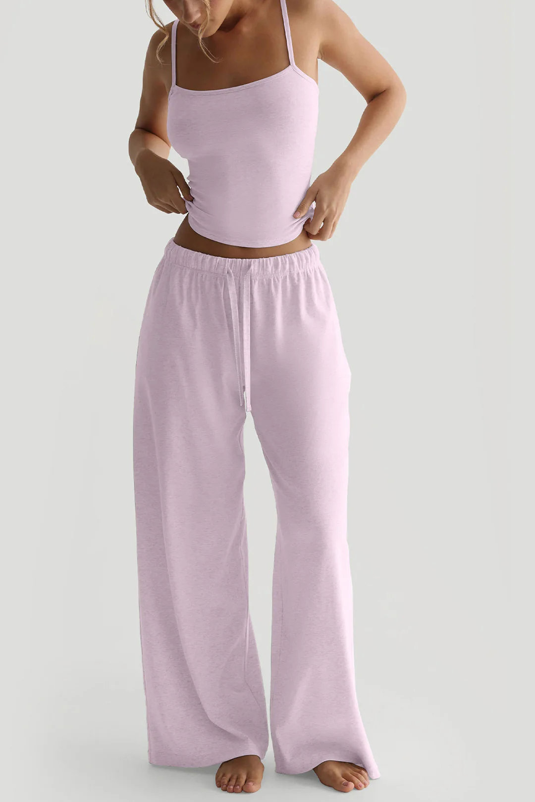 Solid Basic Cropped Cami Top And Drawstring Wide Leg Pants Set - Image 7