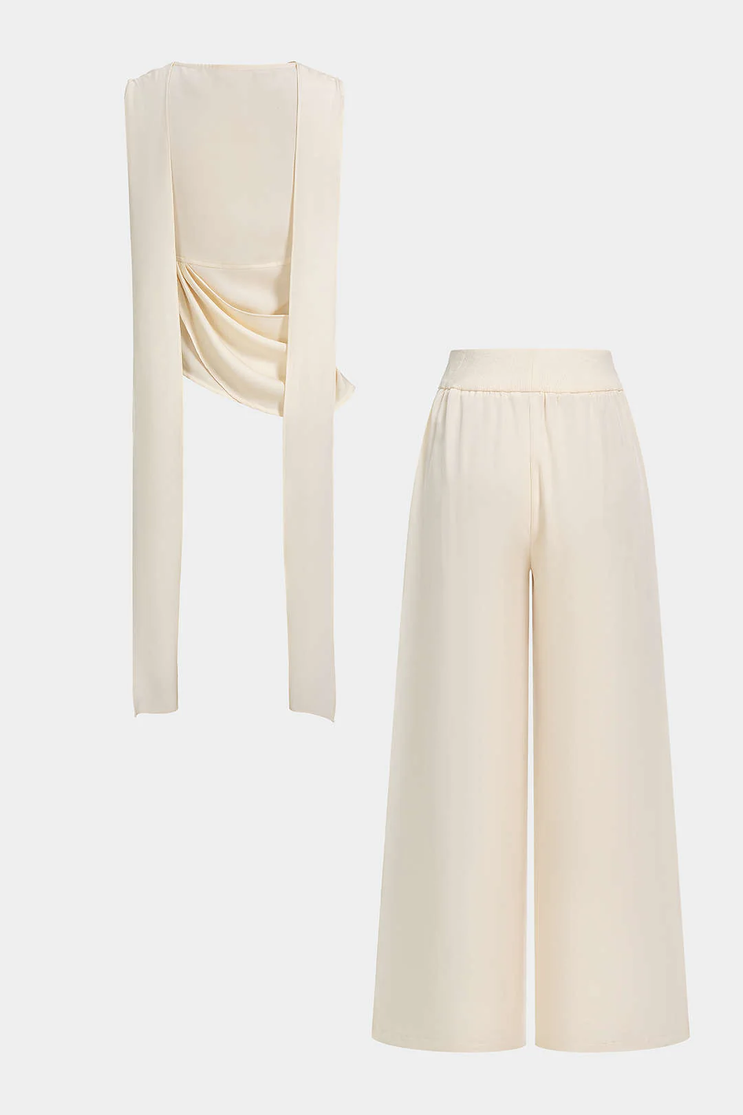 Asymmetrical Round Neck Ruched Tank Top And Pocket Wide Leg Pants Set - Image 2