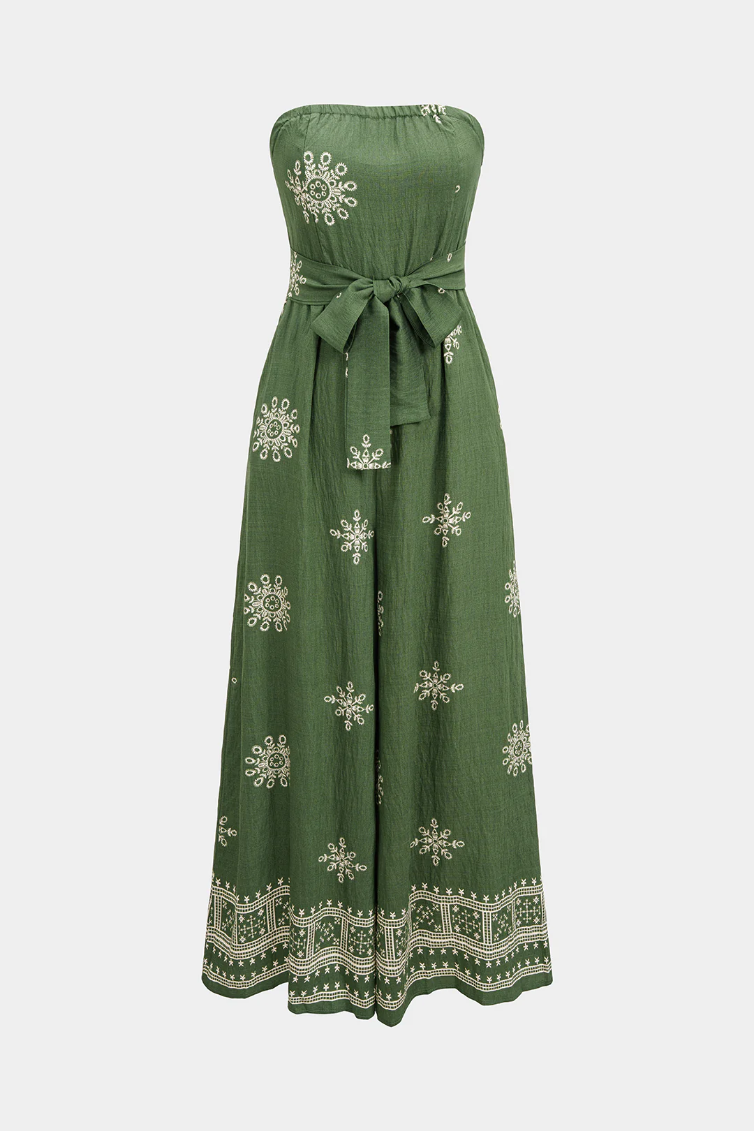 Artistic Print Tie-Front Strapless Sleeveless Wide Leg Jumpsuit
