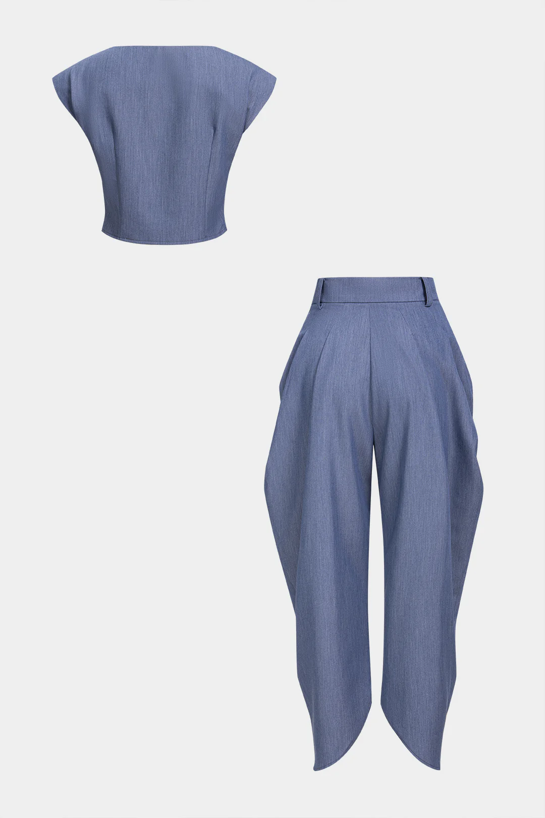 Ruched Shoulder Pads Tank Top And Wide Leg Pants Set - Image 2