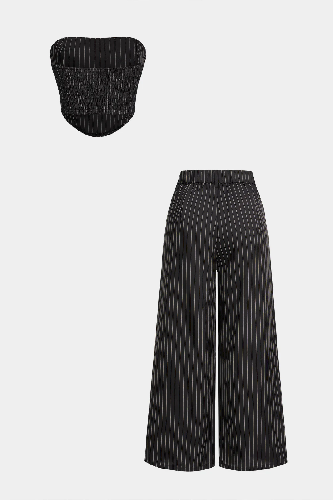 Striped Tube Top And Wide Leg Pants Set - Image 2