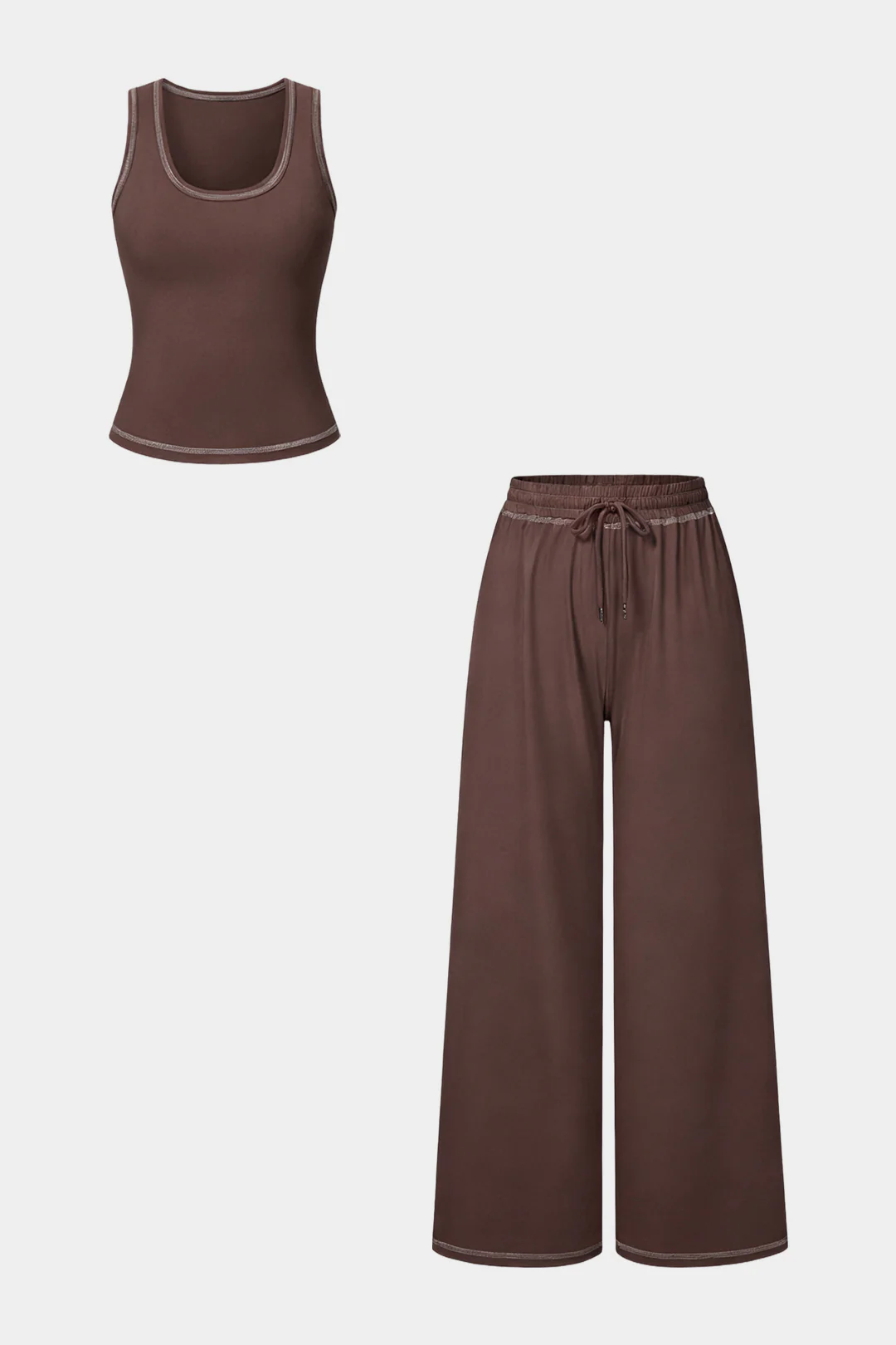 Solid U-Neck Tank Top And Wide Leg Pants Set - Image 10