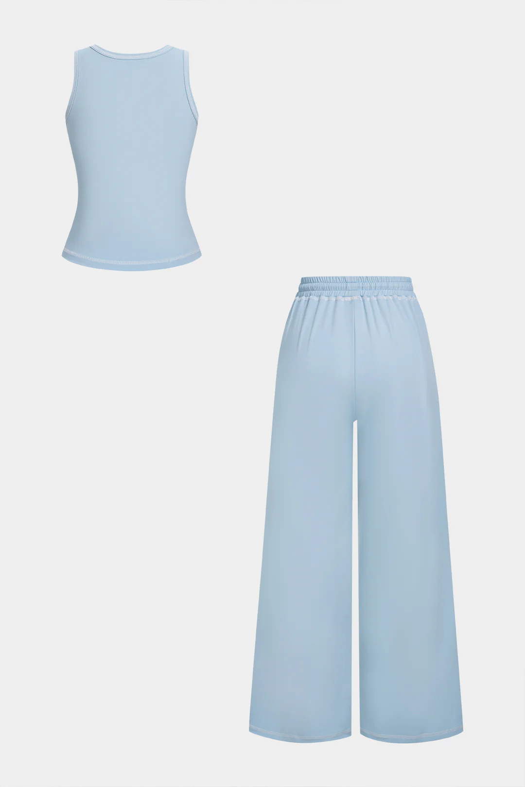 Solid U-Neck Tank Top And Wide Leg Pants Set - Image 2