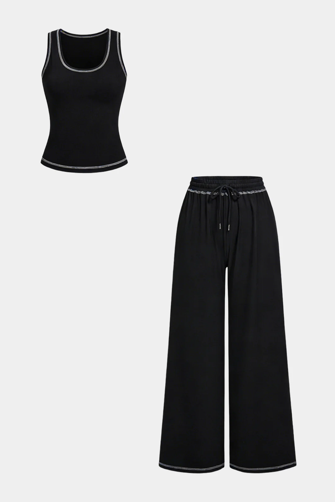 Solid U-Neck Tank Top And Wide Leg Pants Set - Image 8