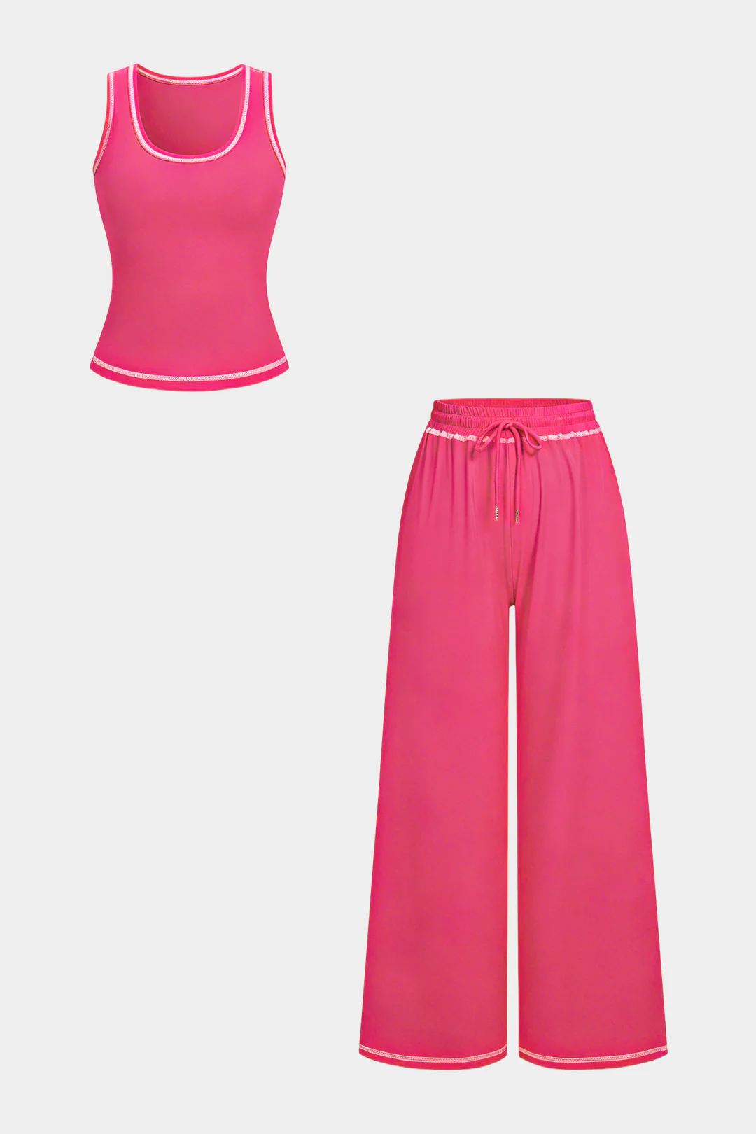 Solid U-Neck Tank Top And Wide Leg Pants Set - Image 9