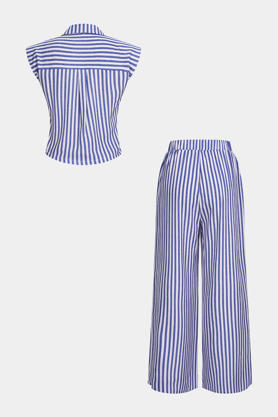 Stripes Print Lapel Sleeveless Top And Wide Leg Pants Set - Image 2