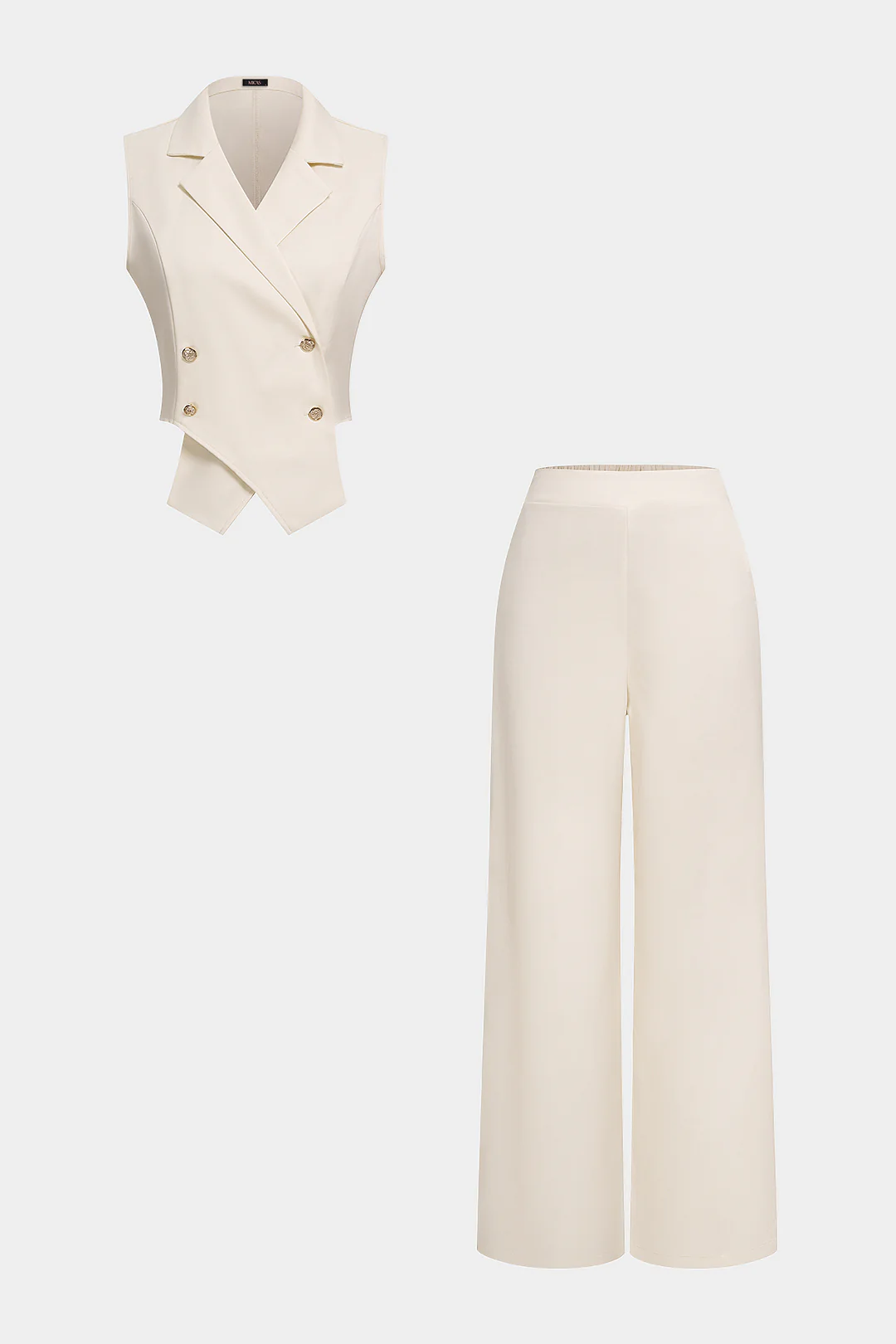 Notched Lapel Button Tank Top And Wide Leg Pants Set