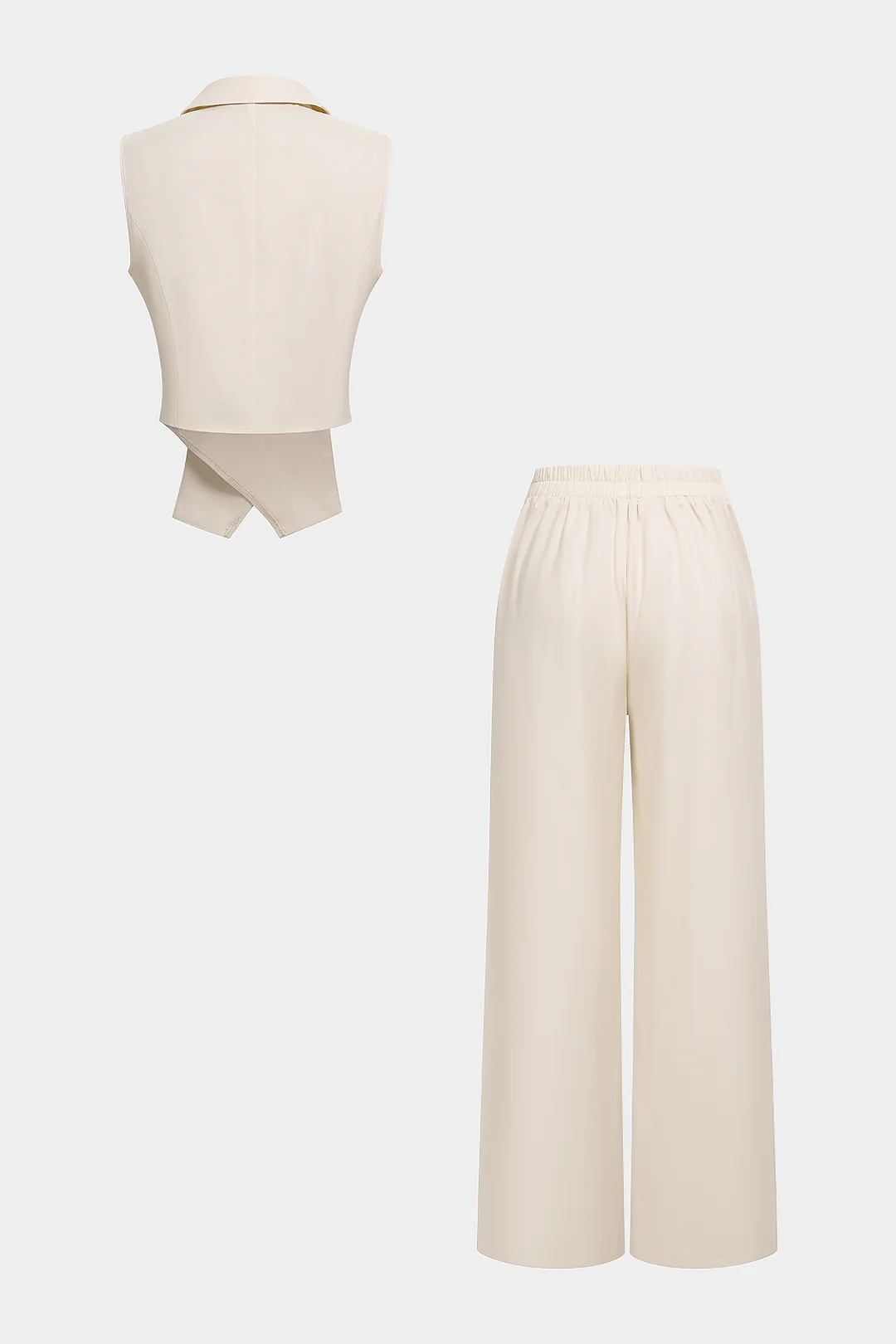 Notched Lapel Button Tank Top And Wide Leg Pants Set - Image 2