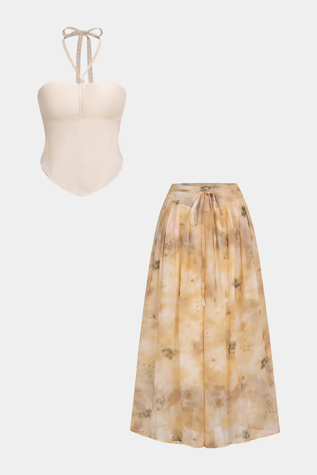 Halter Neck Tie Back Cami Top And Floral Print Wide Leg Pants - Image 8