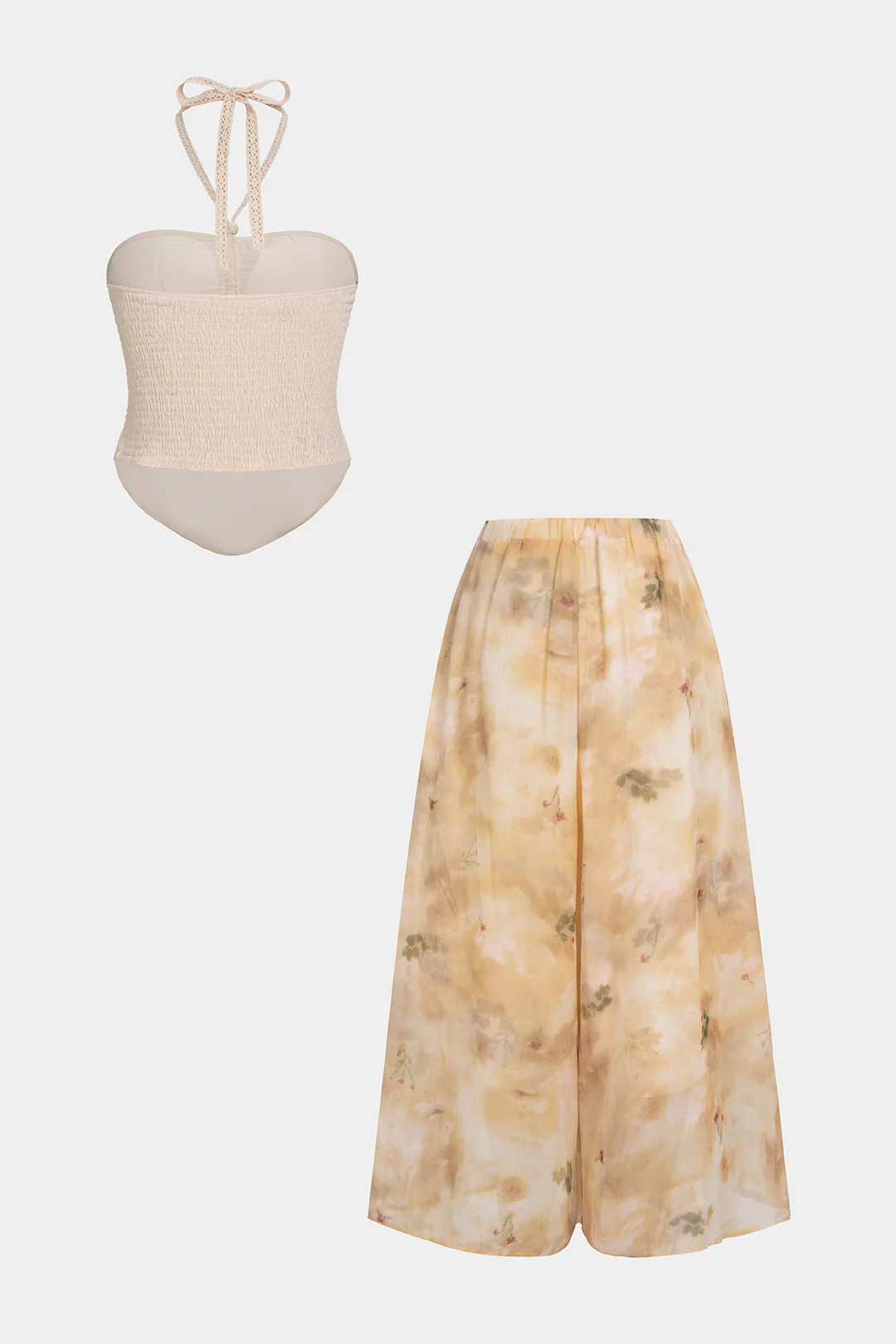 Halter Neck Tie Back Cami Top And Floral Print Wide Leg Pants - Image 9