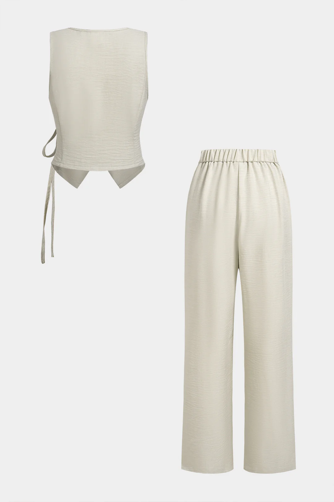 V-Neck Tie-Up Tank Top And Wide Leg Pants Set - Image 2
