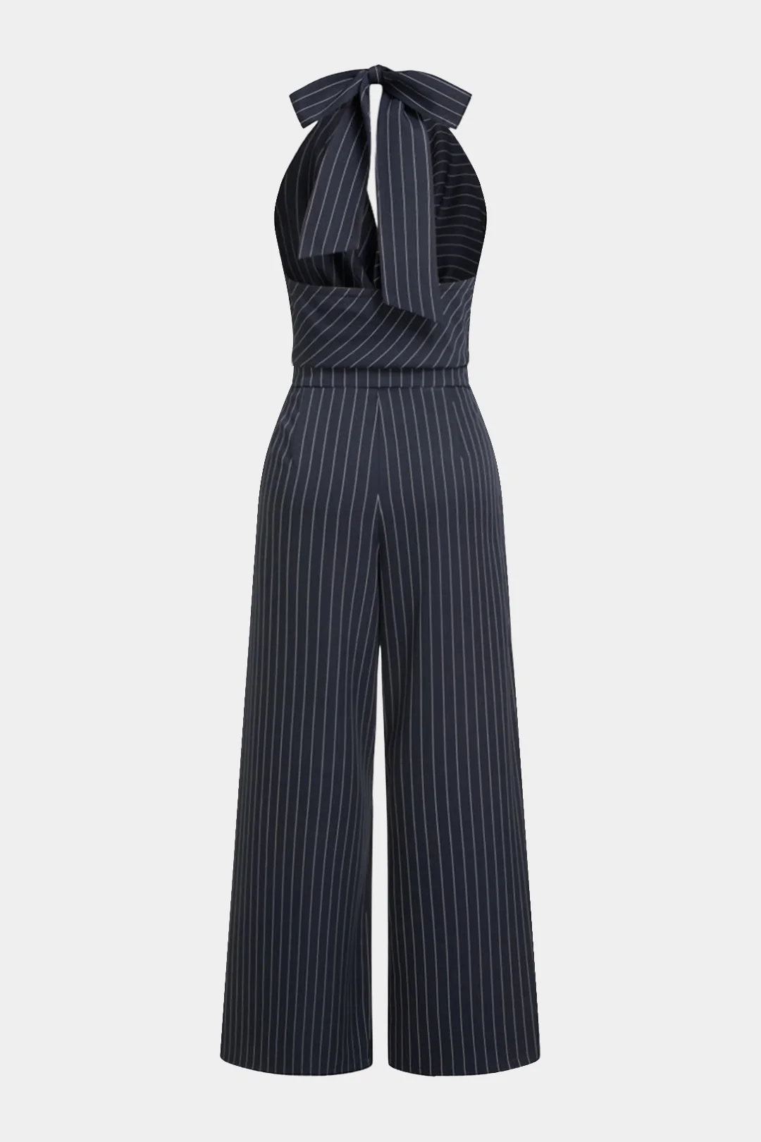 Stripes Print Halter Draped Cowl Neck Backless Tank Top And Wide Leg Pants Set - Image 3