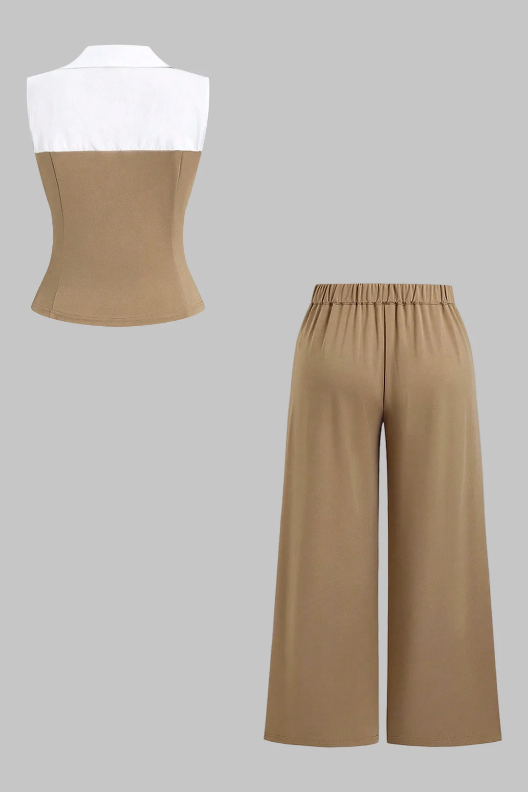 Plus Size Contrast V-Neck Tank Top And Wide Leg Pants Set - Image 2