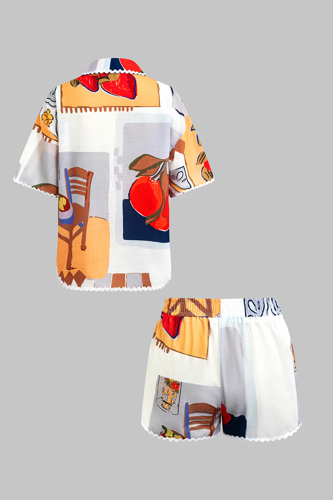 Artistic Print Lapel Seamdetail Short Sleeve Shirt And Shorts Set - Image 3