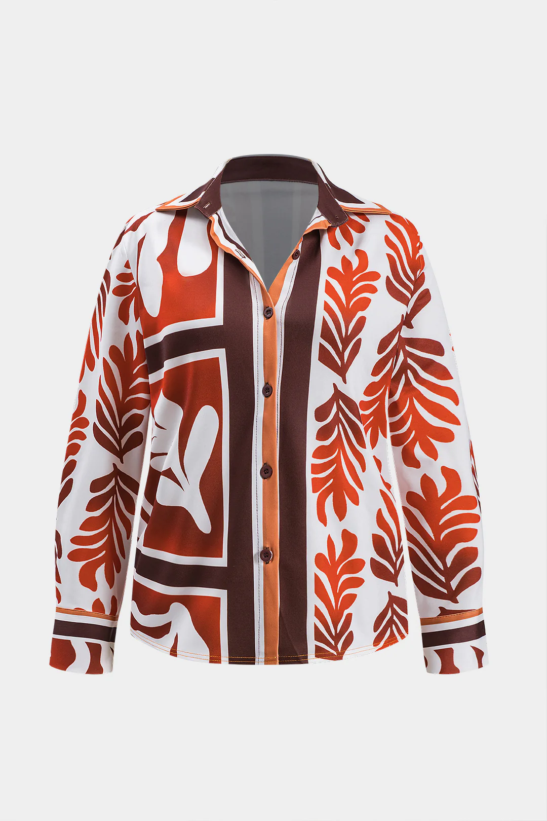 Plus Size Bohemian Print Button Long Sleeve Shirt And Button Shorts Set - Image 2