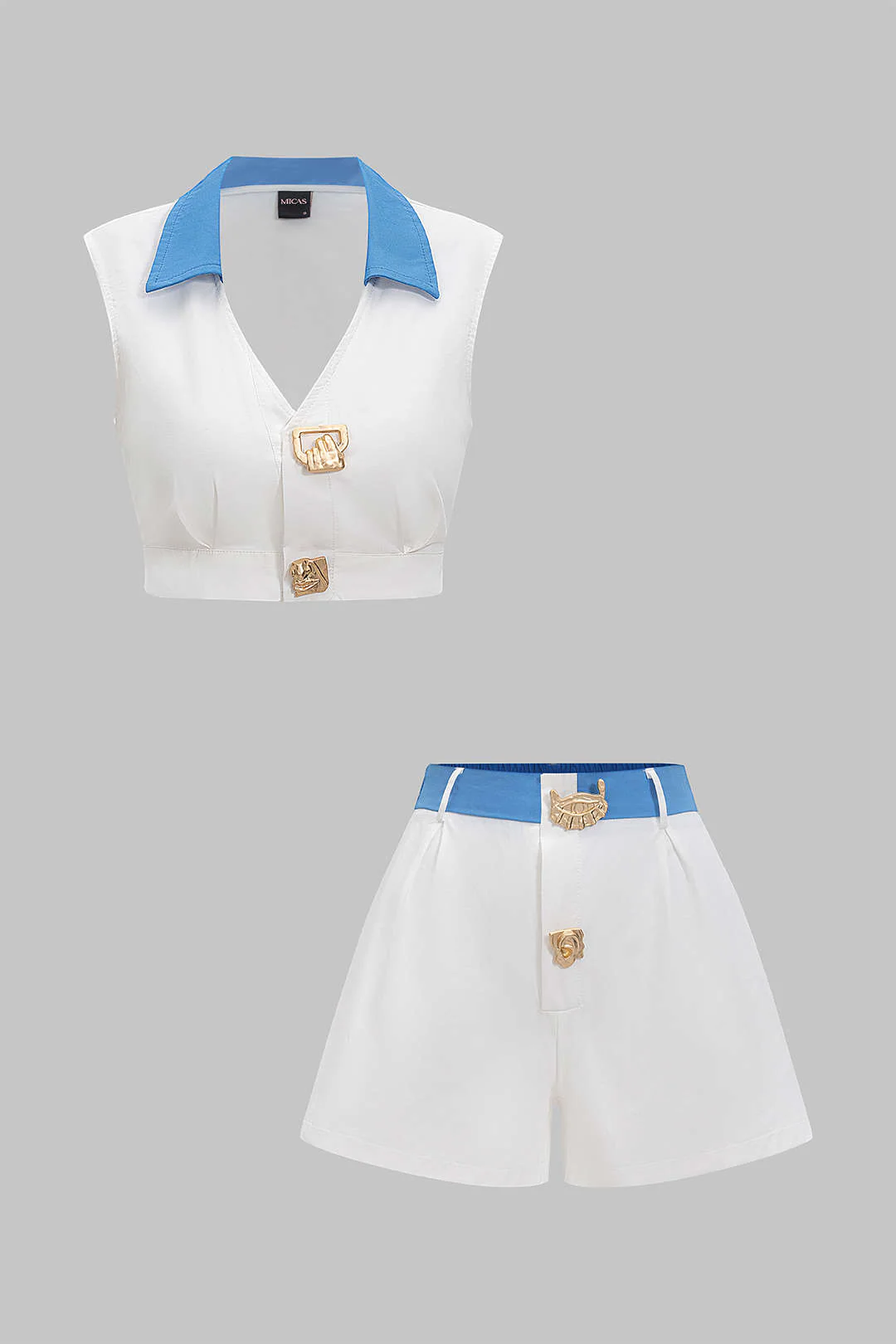 Patchwork Metallic Decor V-Neck Tank Top And Shorts Set - Image 5