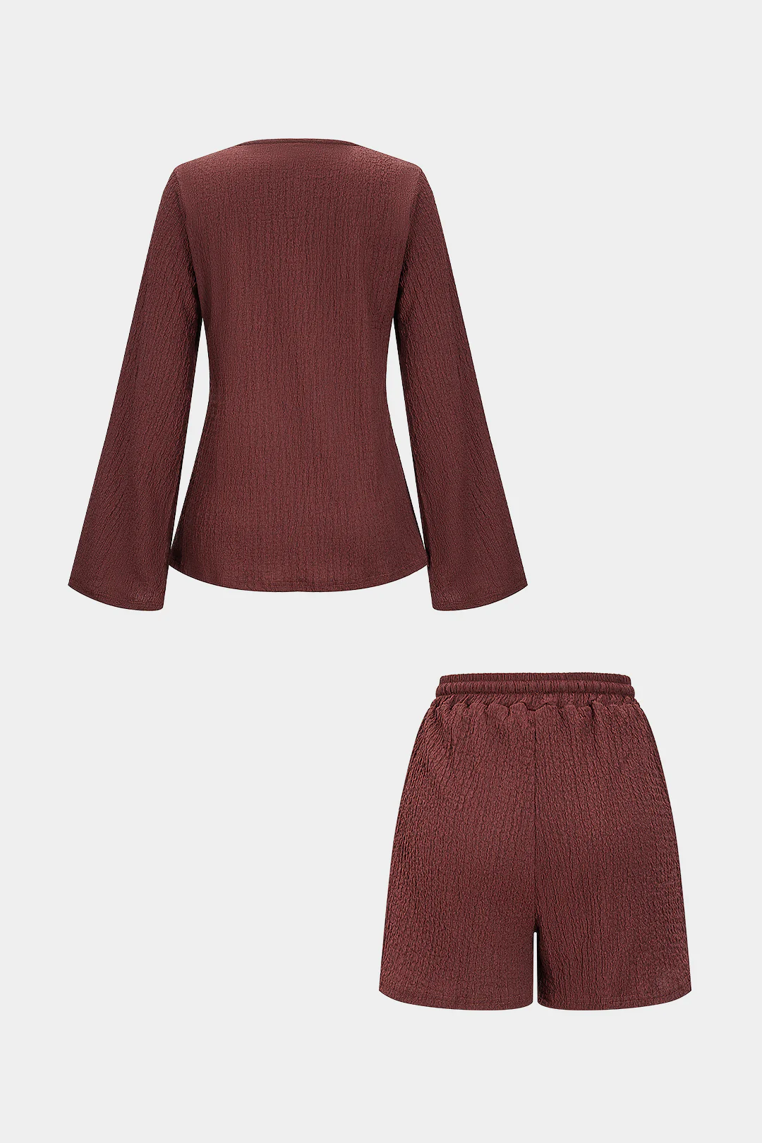 Tie-Up Ribbed Long-Sleeve Top And Shorts Set - Image 6
