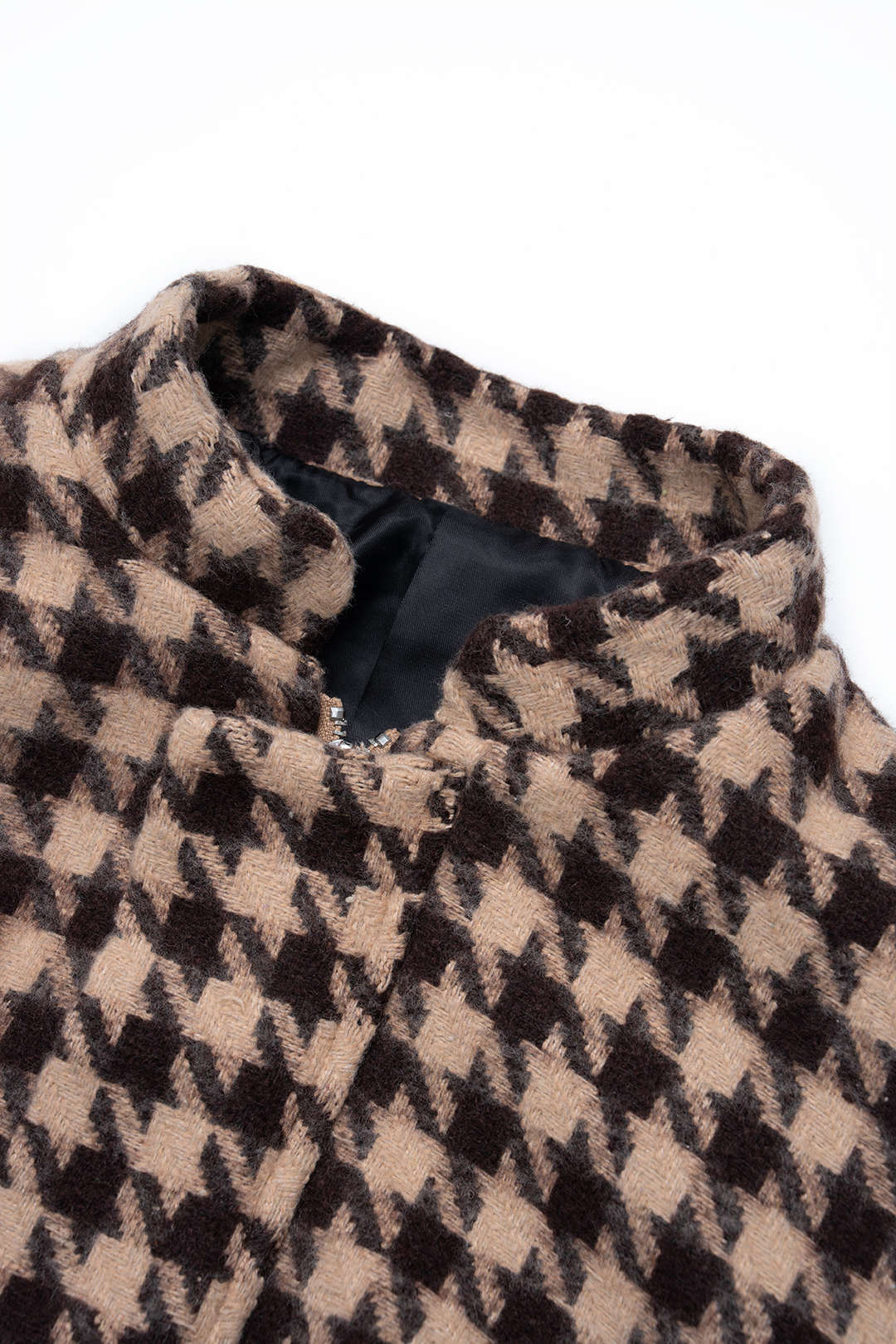 Houndstooth Print Long-Sleeve Top And Zipper Shorts Set - Image 3
